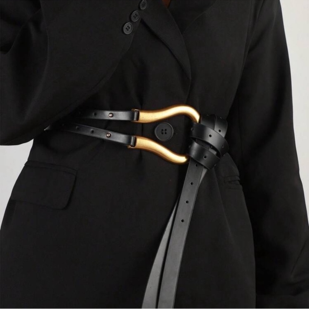 Horseshoe Buckle Multi-Strap Belt Adjustable Vegan Leather | - Picture 3 of 3